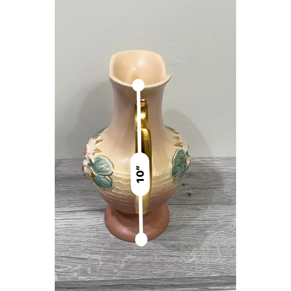 Vintage Hull Art Pottery Magnolia Vase L-11-9 1/2 Pink Gold Handles USA 10 Inch‎